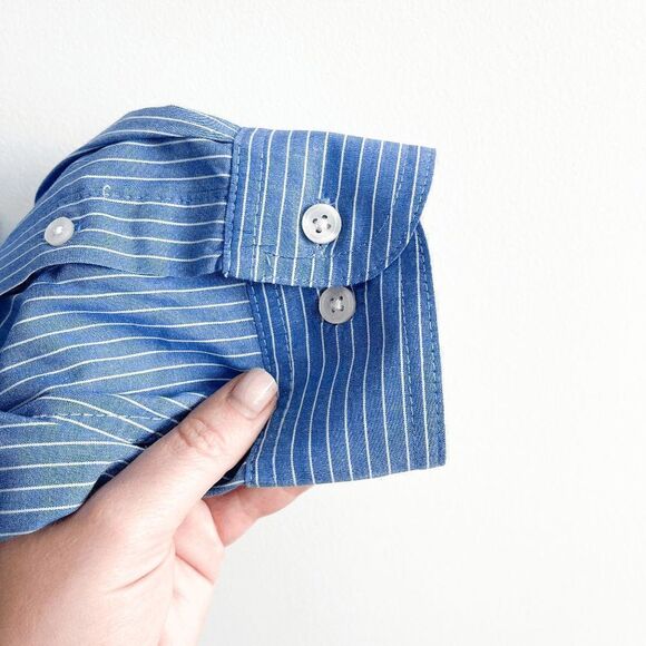 Timber Creek by Wrangler Mens Dress Shirt Pinstripes Long Sleeve Blue XL - Picture 3 of 8